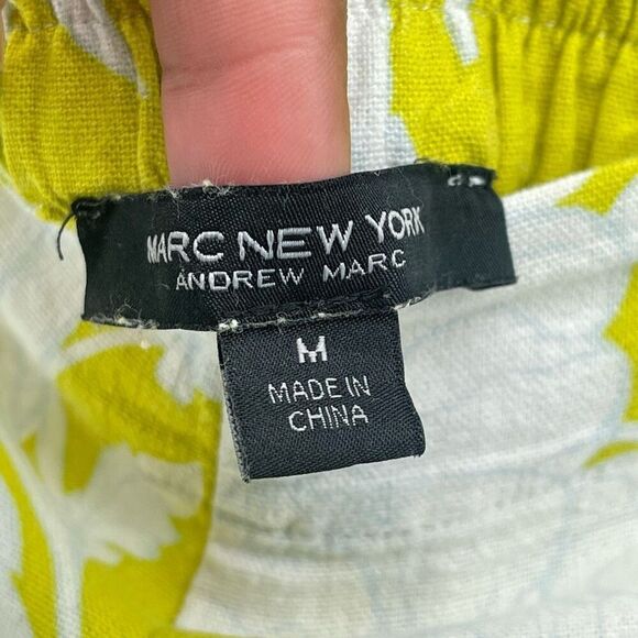 Marc New York Chartreuse Floral High Waisted Wide Leg Crop Pants M Linen Blend - Picture 11 of 13